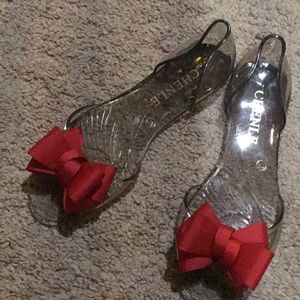jelly peep toe flats
